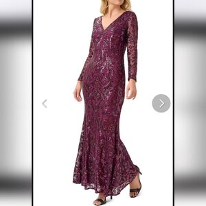 Adrianna Pappell Elegant Purple Sequin Evening Gown